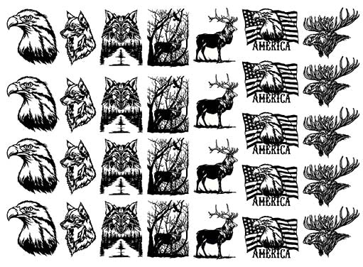 Eagle Wolf Moose 30 pcs 1.15 Inch Black Fused Glass Decals