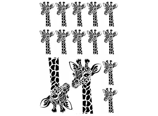 Long Neck Giraffe 14 pcs 1-1/8" to 2-1/2" Black Fused Glass Decals