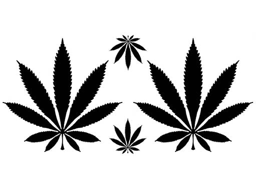 Marijuana Leaf 4 pcs 1 to 3 Inch Black Fused Glass Decals