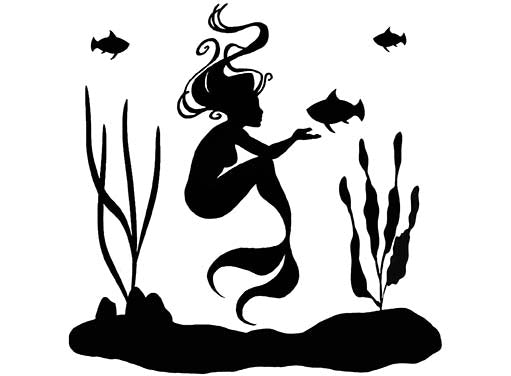 Mermaid Fish 2 pcs 4" Black Fused Glass Decals