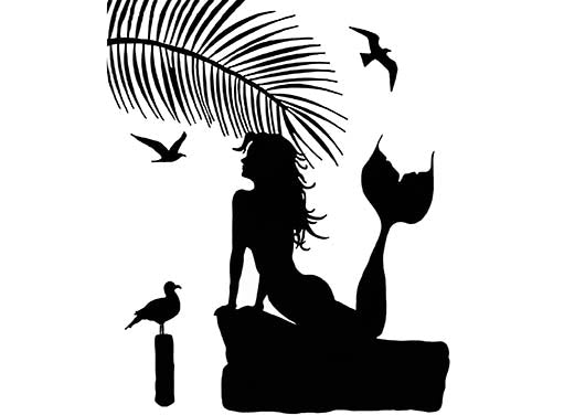 Mermaid Seagulls 2 pcs 4 Inch Black Fused Glass Decals