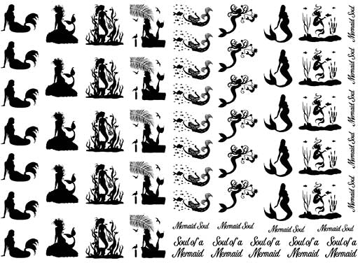 Mermaid Soul 60 pcs 0.75 Inch Black Fused Glass Decals
