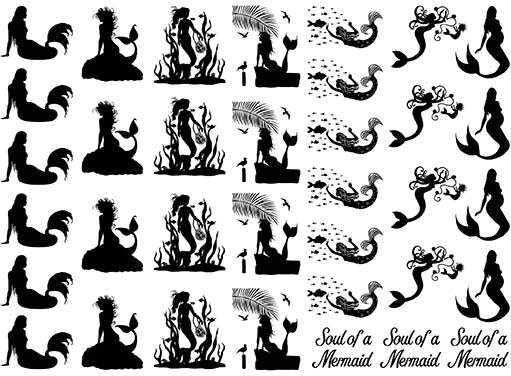 Mermaid Soul 35 pcs 1" Black Fused Glass Decals