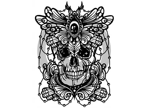 Bejeweled Skull Moth 4 pcs 3 Inch Black Fused Glass Decals