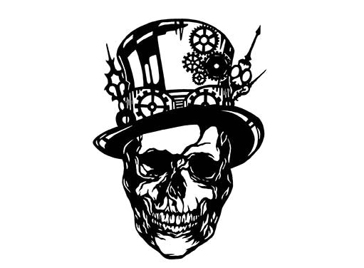 Steampunk Skull 2 pcs 3-7/8" Black Fused Glass Decals
