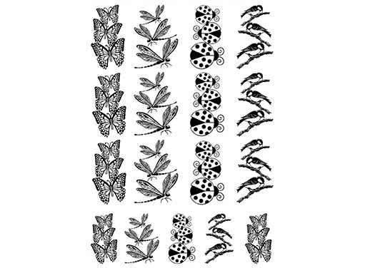 Stacking Butterfly Dragonfly Ladybug 17 pcs 1.25 Black Fused Glass Decals