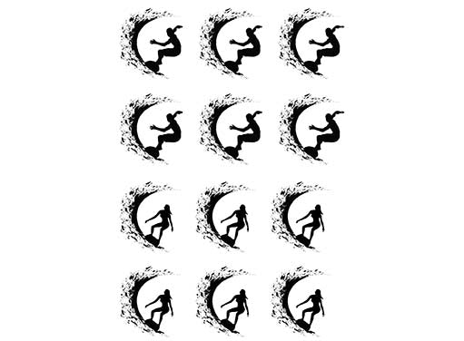 Surf's Up 12 pcs 1" Black Fused Glass Decals
