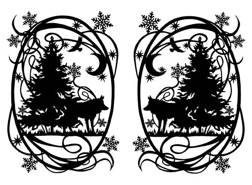 Winter Wolf Wolves 2 pcs 4" Black Fused Glass Decals