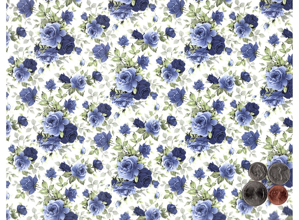 Allover Chintz Moonlight Blue Rose Flowers 9" X 13-3/4" Sheet Ceramic Decal #2695