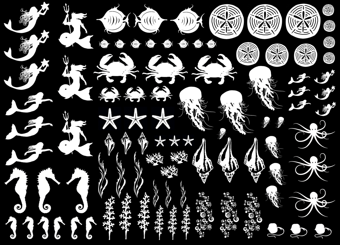 Under the Sea 96 pcs White Fused Glass Decals