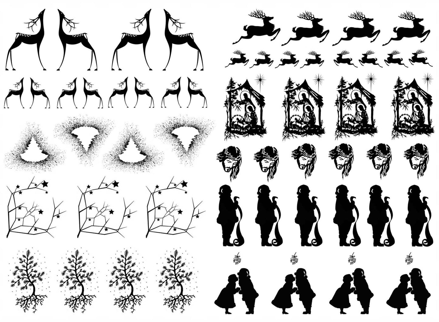 Christmas Nativity Santa 55 pcs 0.65 to 1 Inch Black Fused Glass Decals