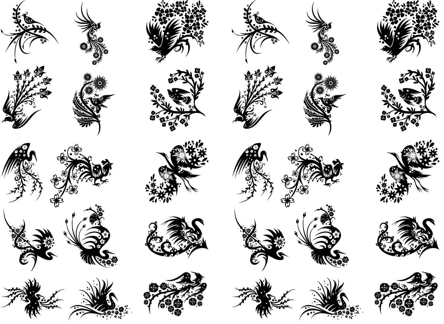 Swirly Birds 30 pcs 1 Inch Black Fused Glass Decals