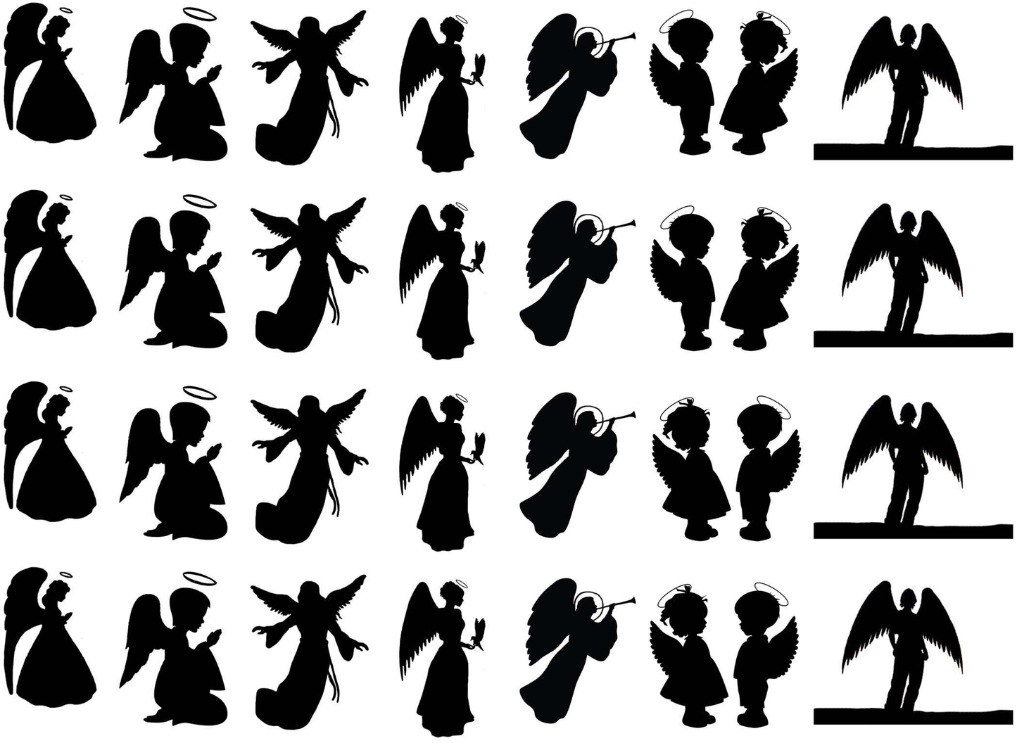 Angel 28 pcs 1 to 1.5 Inch Black Fused Glass Decals