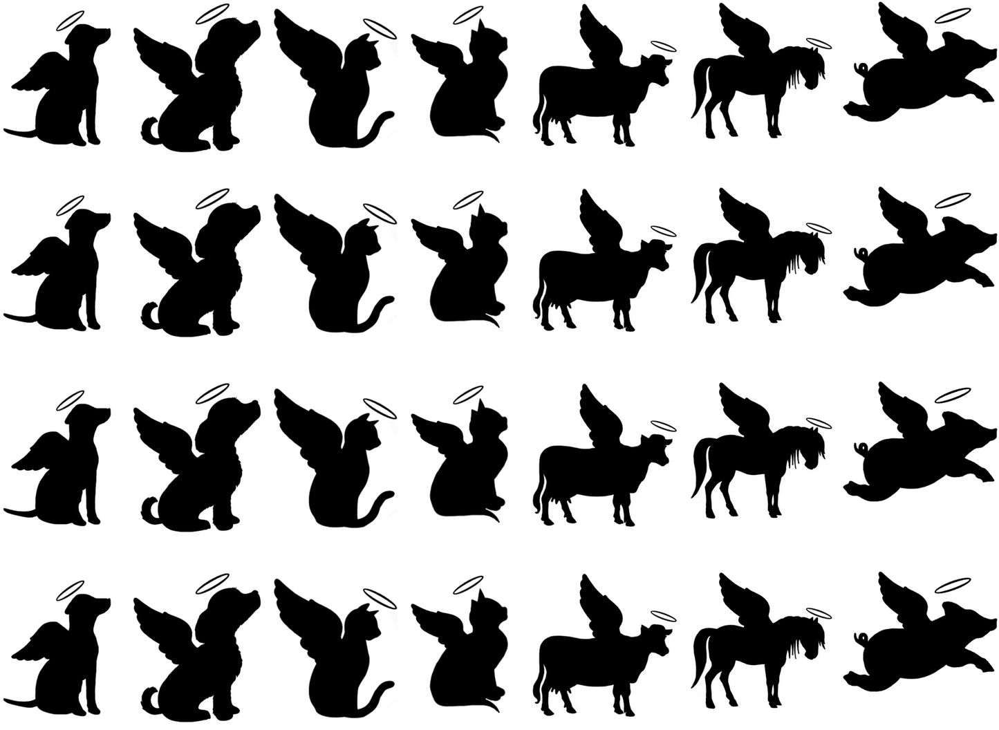 Angel Winged Animals 28 pcs 1 to 1.5 Inch Black Fused Glass Decals