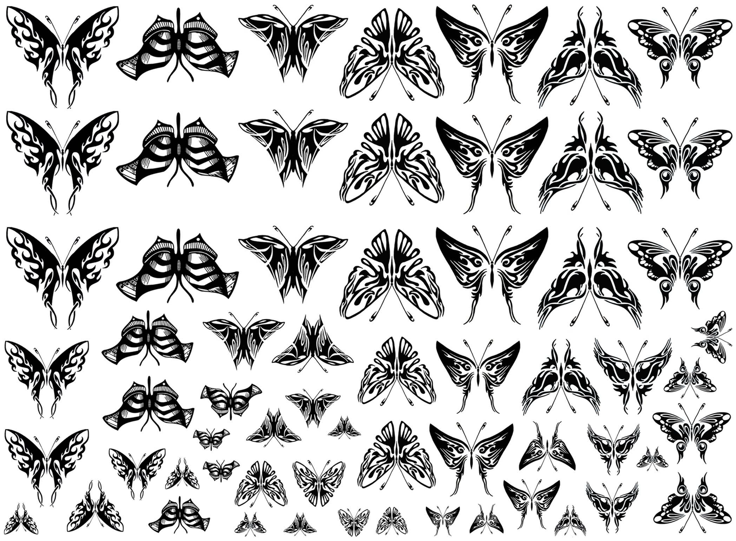 Bold Butterflies 62 Pcs 1/4 to 1 Inch Black Fused Glass Decals