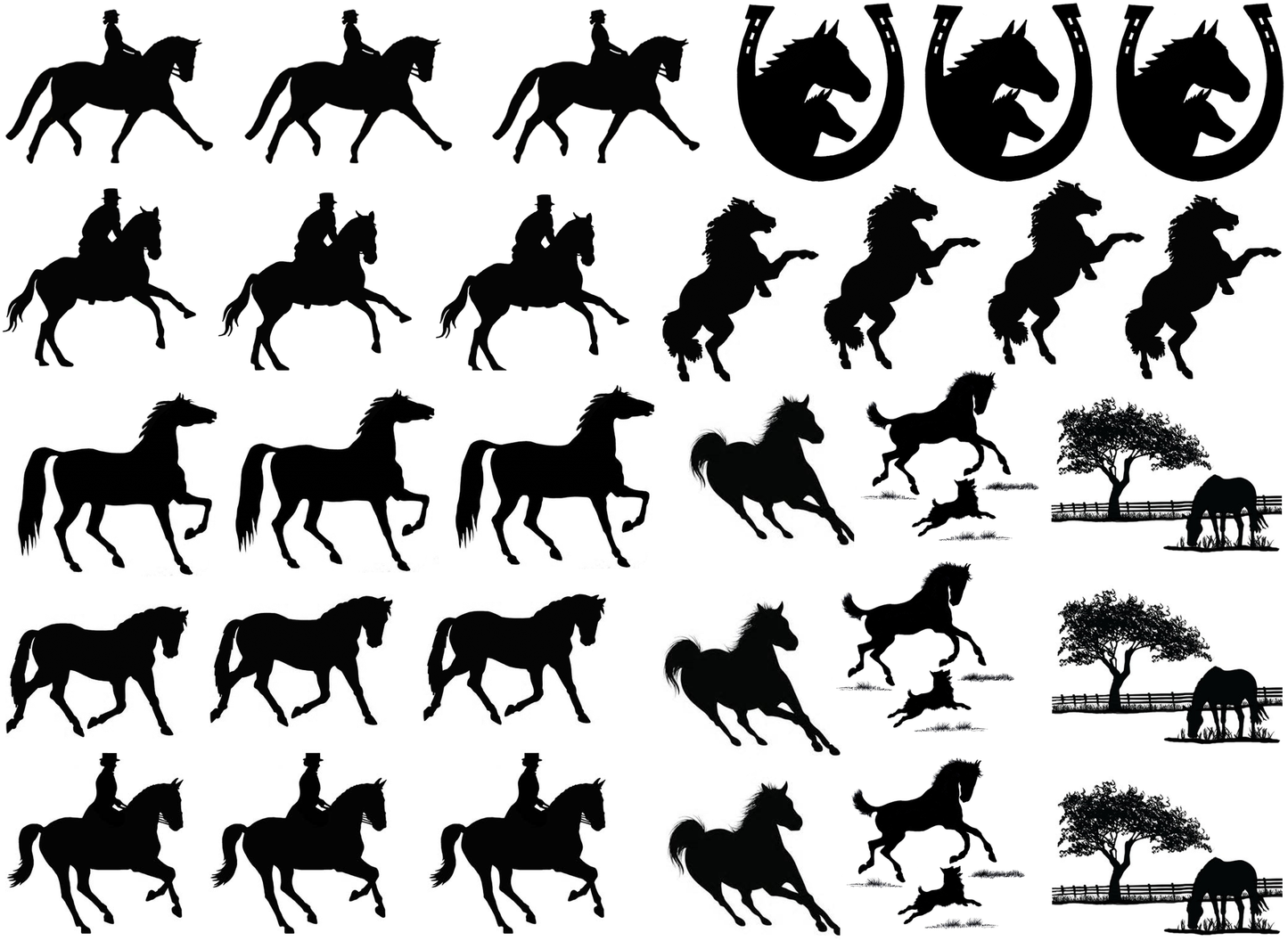 Horse Play 31 pcs 1 Inch Black Fused Glass Decals