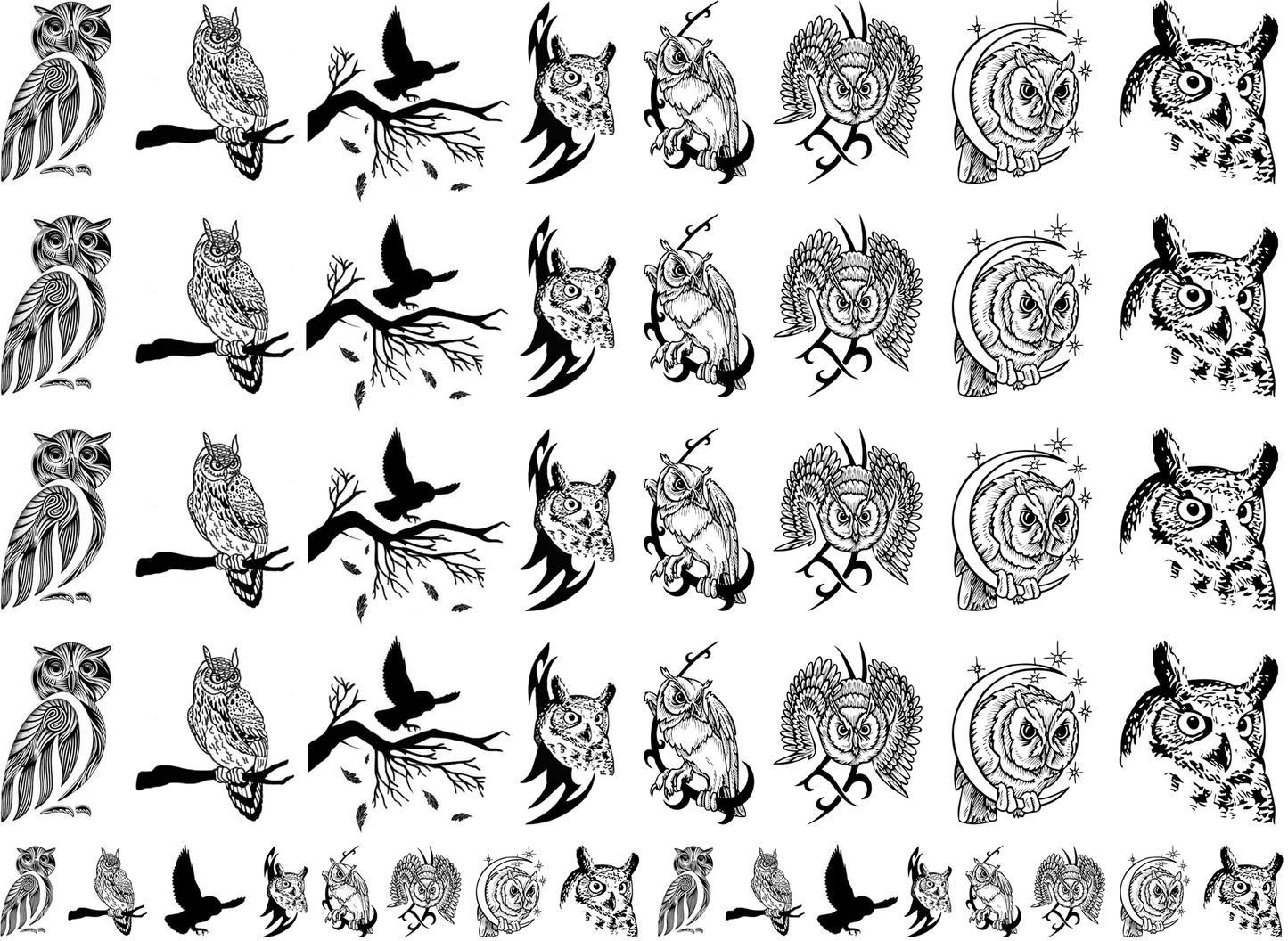 Wise Owls 48 pcs 0.5 to 1 Inch Black Fused Glass Decals