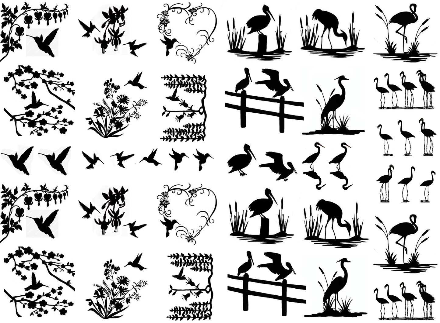 Birds of a Feather 41 pcs Black Fused Glass Decals