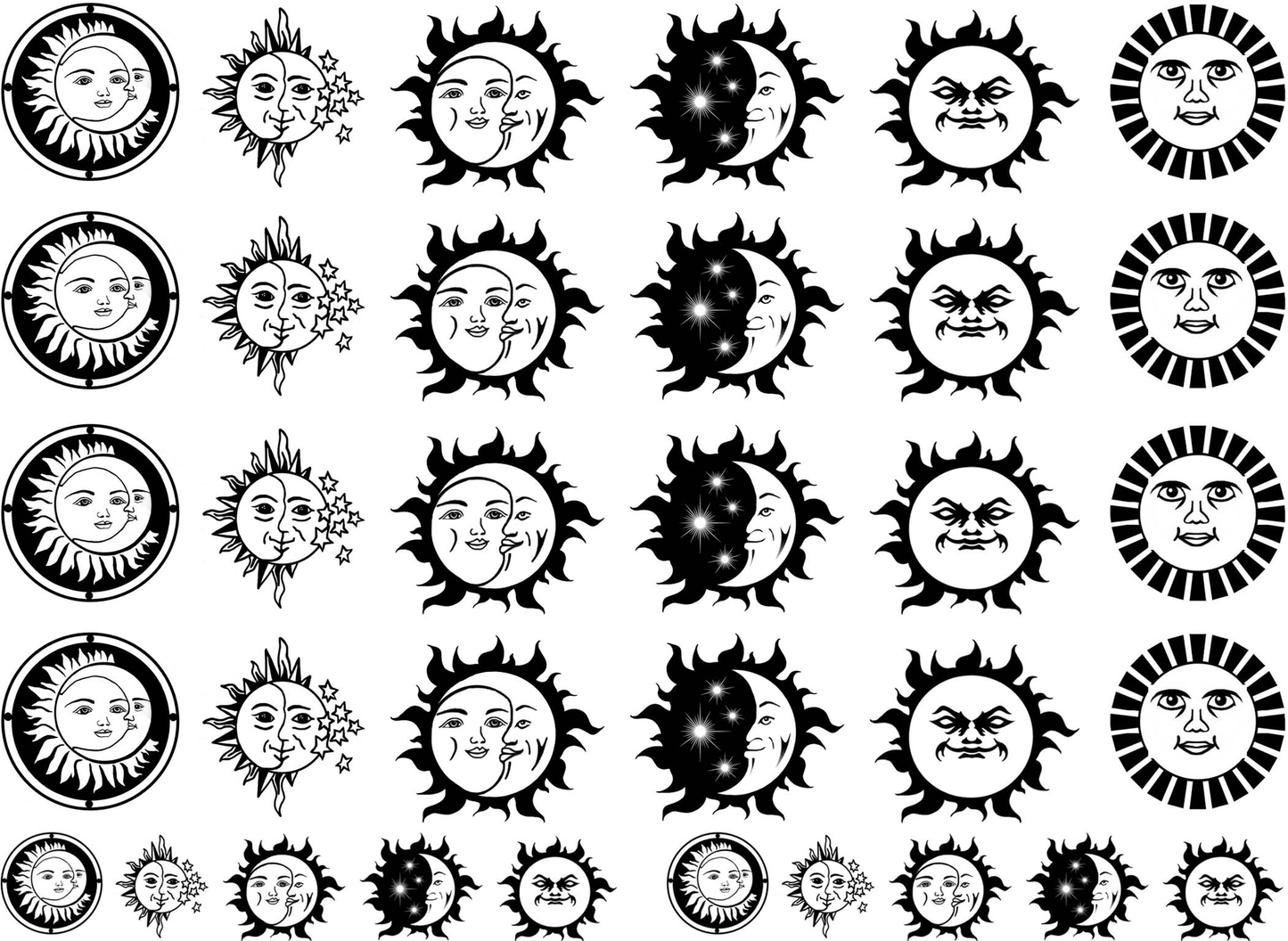 Celestial Sun Moon 34 pcs 0.75 to 1 Inch Black Fused Glass Decals