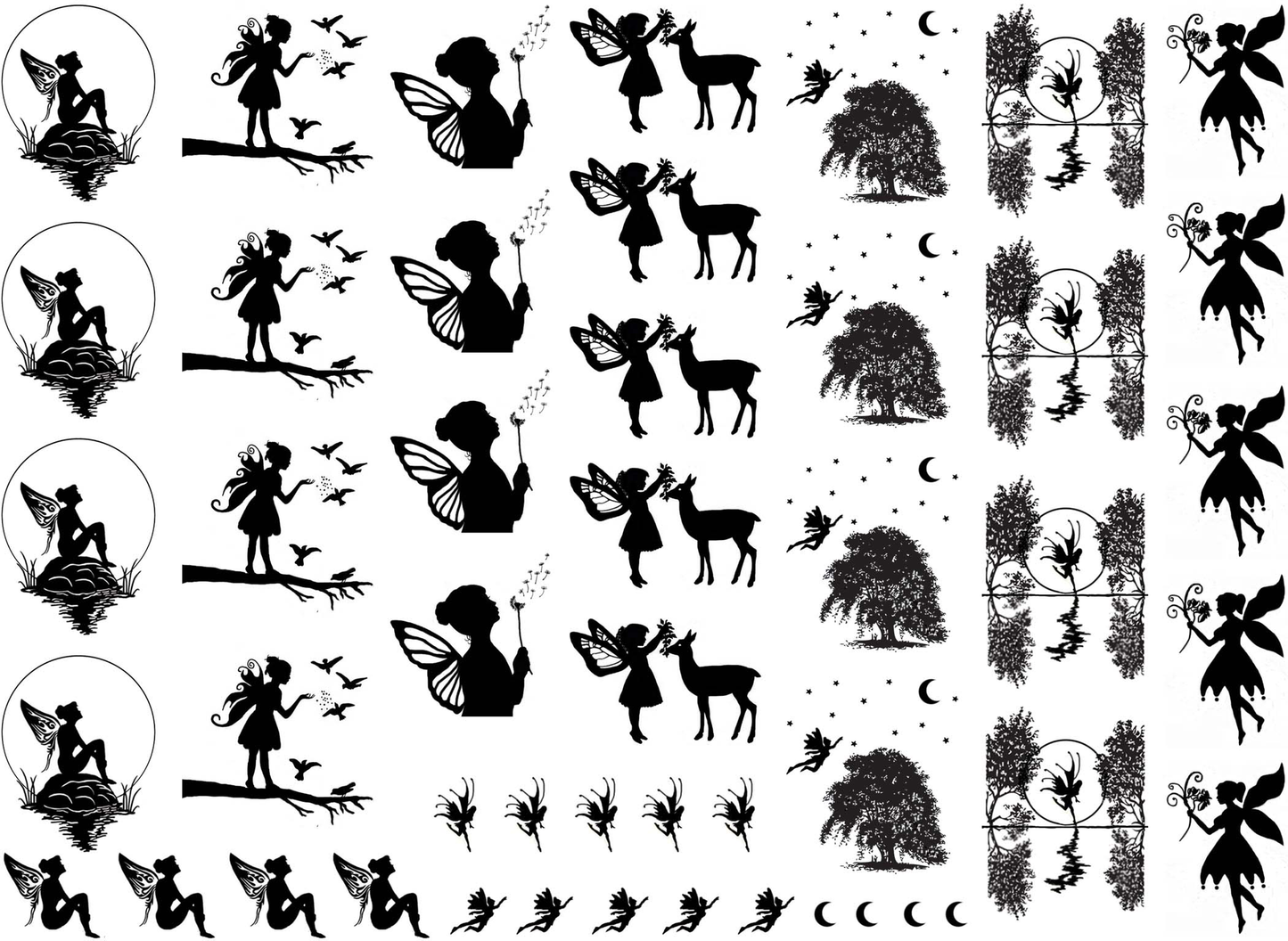 Faeries Fairy 48 pcs 0.125 to 1 Inch Black Fused Glass Decals