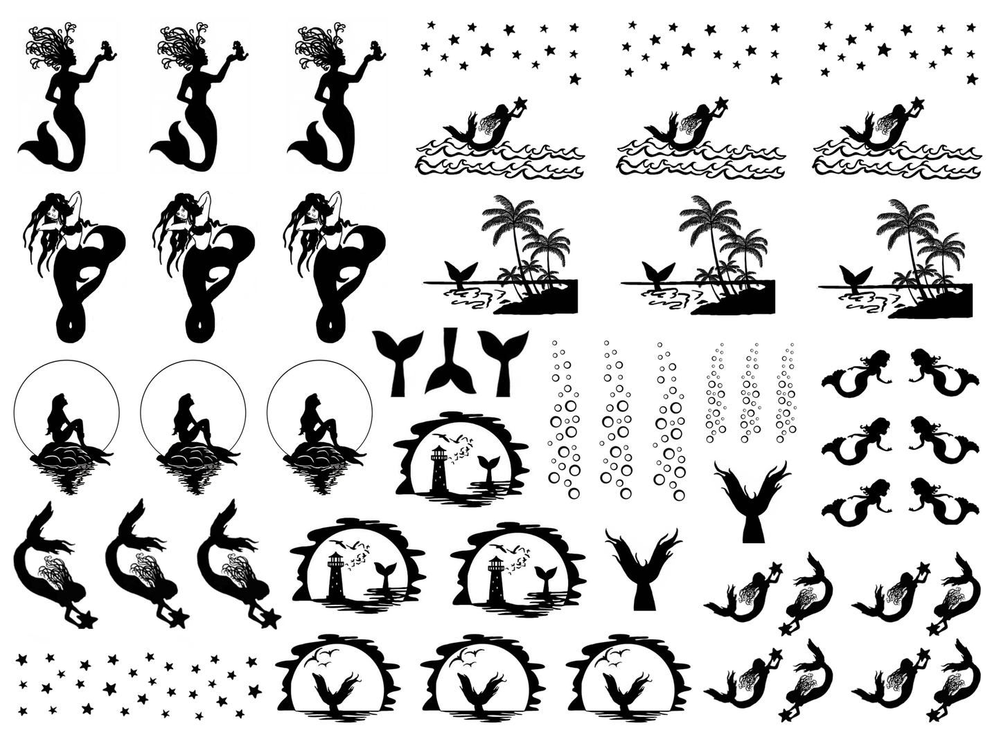 Mermaid Tails 50 pcs 0.5 to 1.25 Black Fused Glass Decals