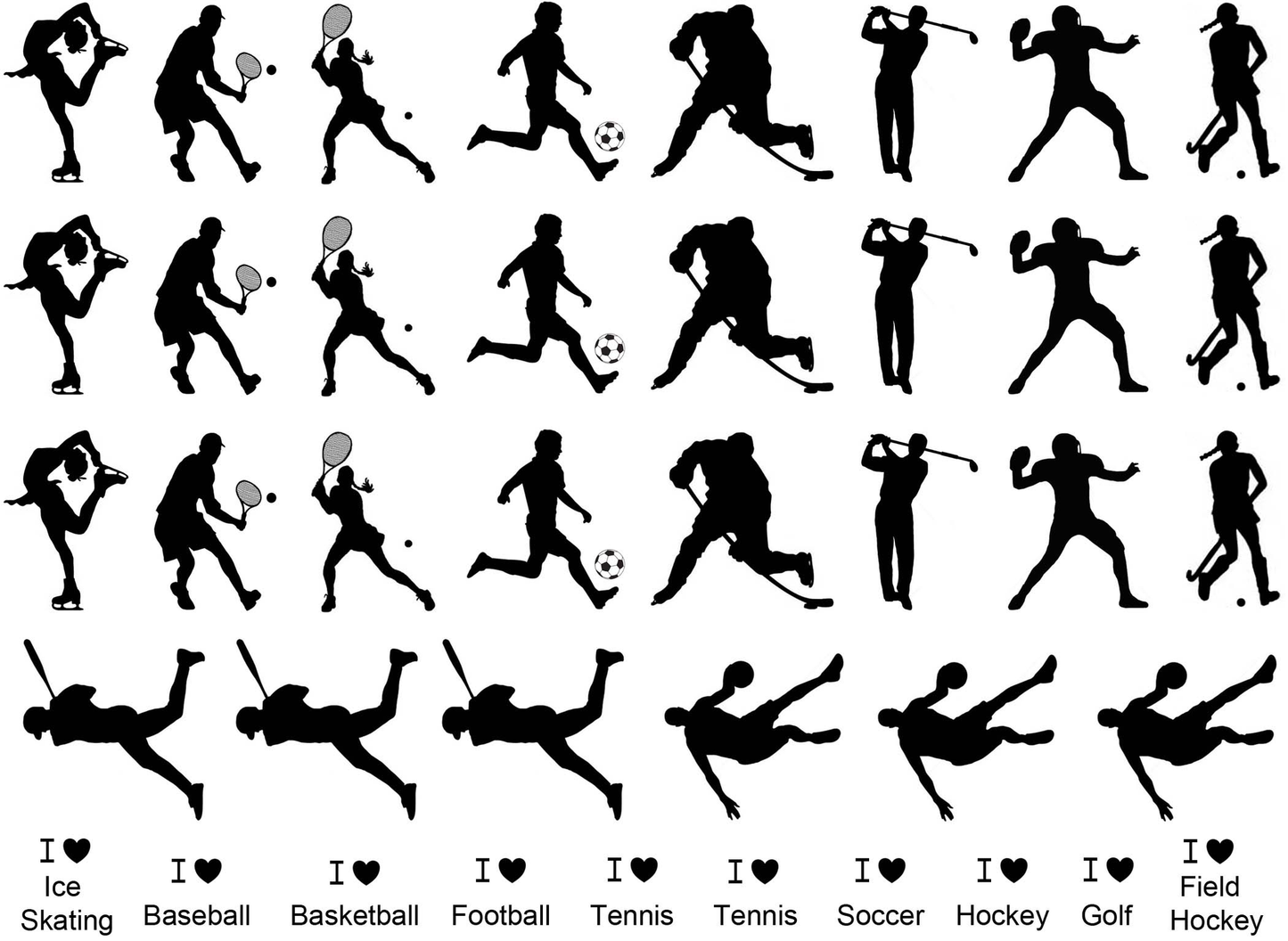 Sports Figures 40 pcs 1 Inch Black Fused Glass Decals