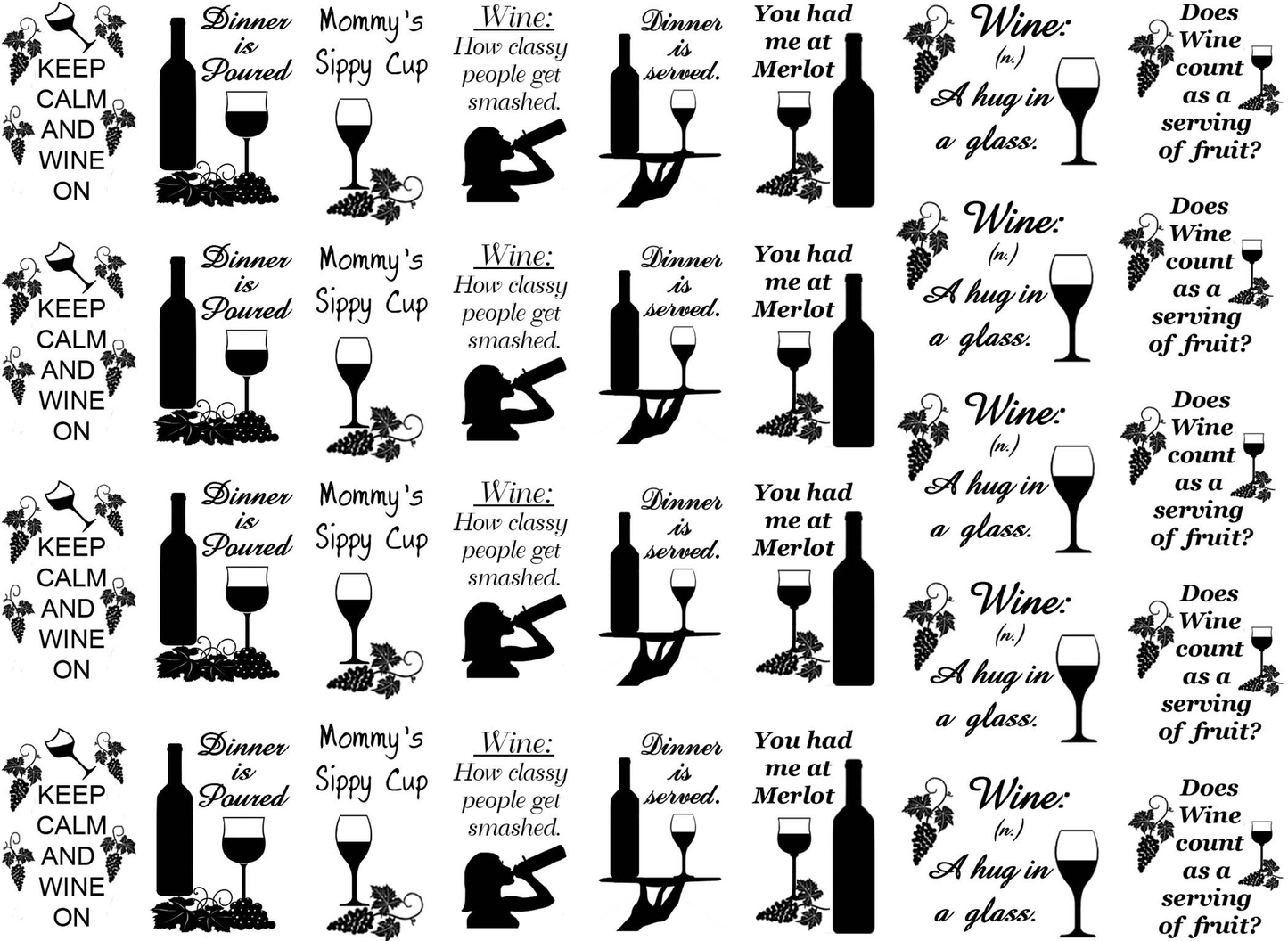 Wine Me 23 pcs 1 Inch Black Fused Glass Decals