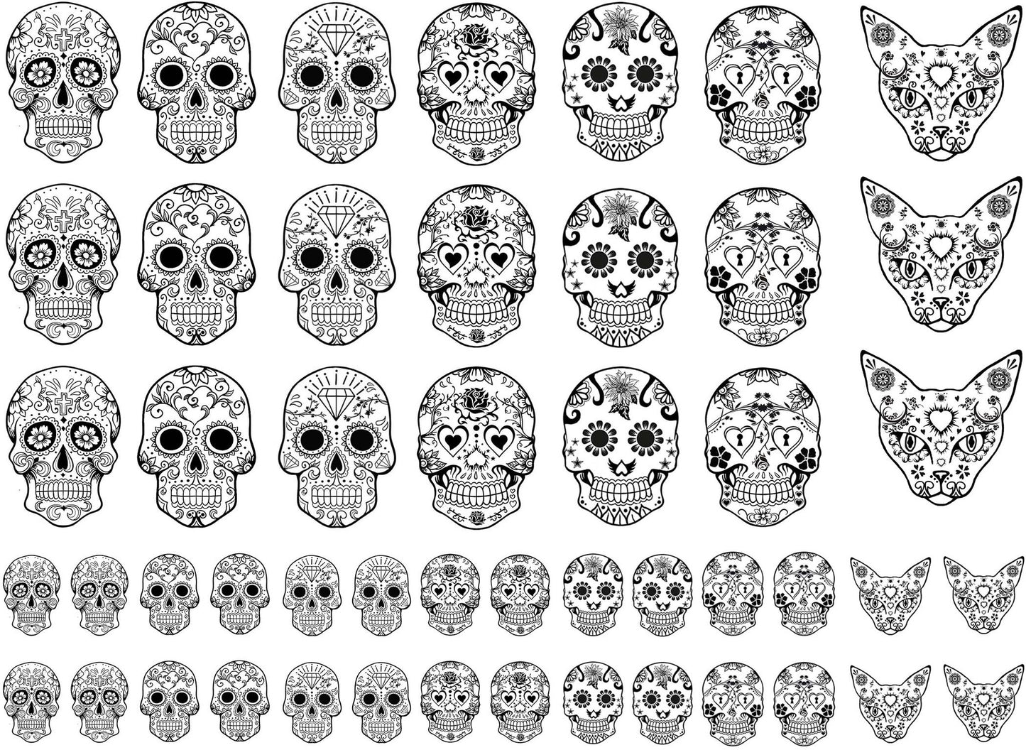 Sugar Skulls 49 pcs 0.5 to 1 Inch Black Fused Glass Decals