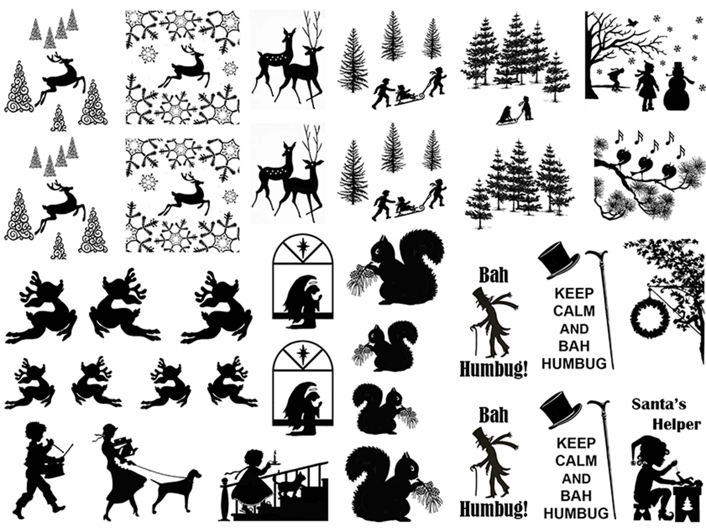Art Deco Winter 34 pcs Black Fused Glass Decals