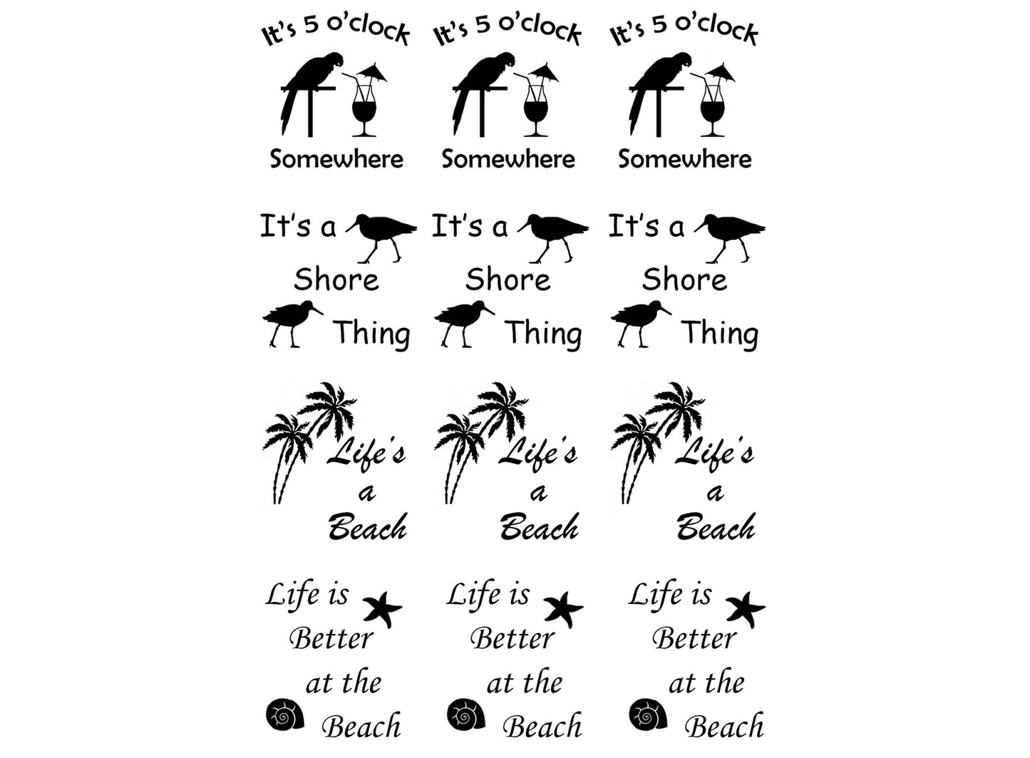 Summer Fun 12 pcs 1-1/8" Black Fused Glass Decals
