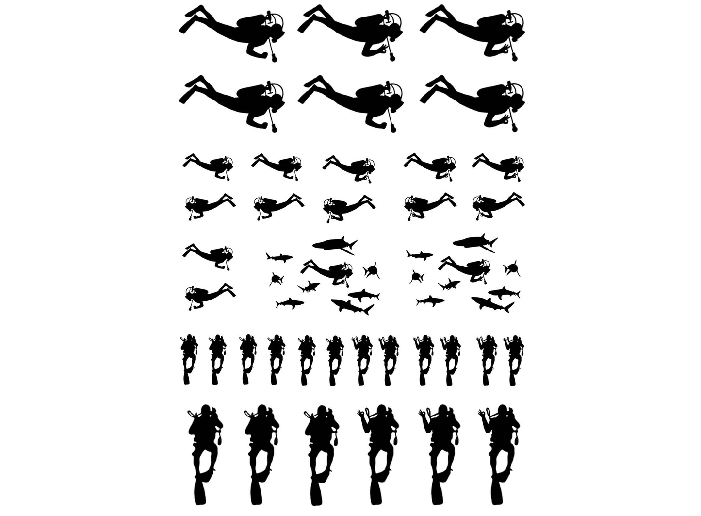Scuba Divers 38 pcs 0.5 to 1 Inch Black Fused Glass Decals