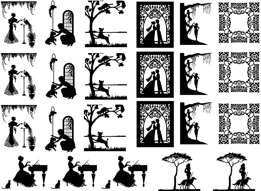 Art Deco Scenes 23 pcs Black Fused Glass Decals