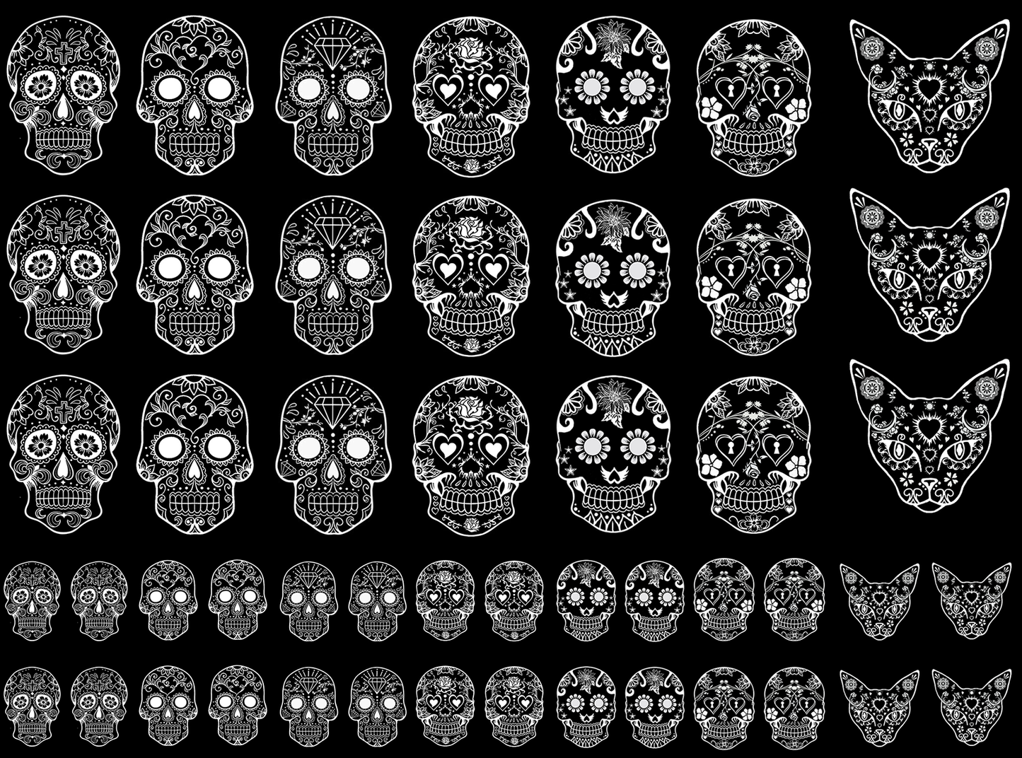 Sugar Skulls 49 pcs White Fused Glass Decals