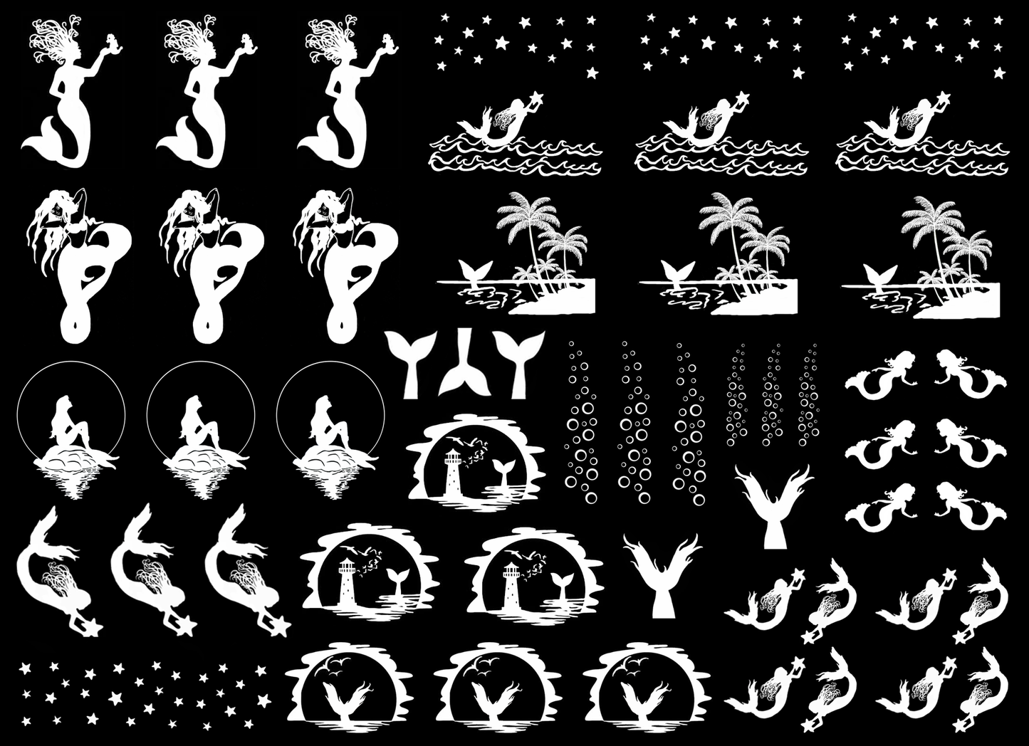 Mermaid Tails 50 pcs White Fused Glass Decals
