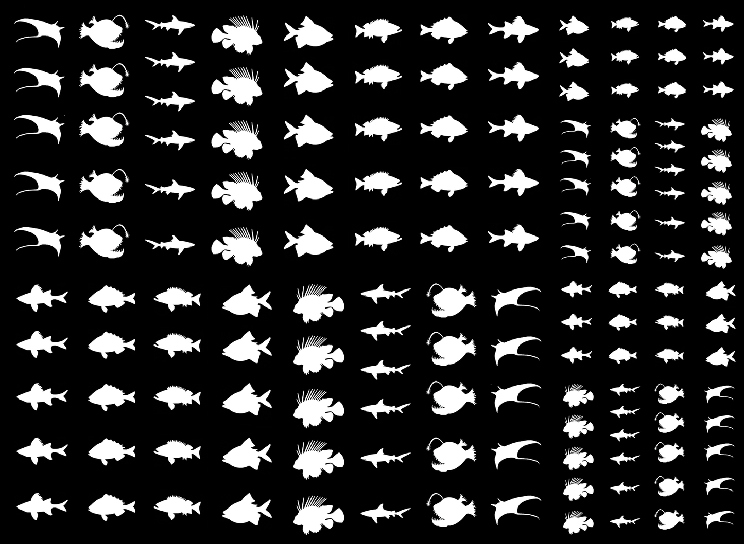 Deep Sea Fish 148 pcs White Fused Glass Decals