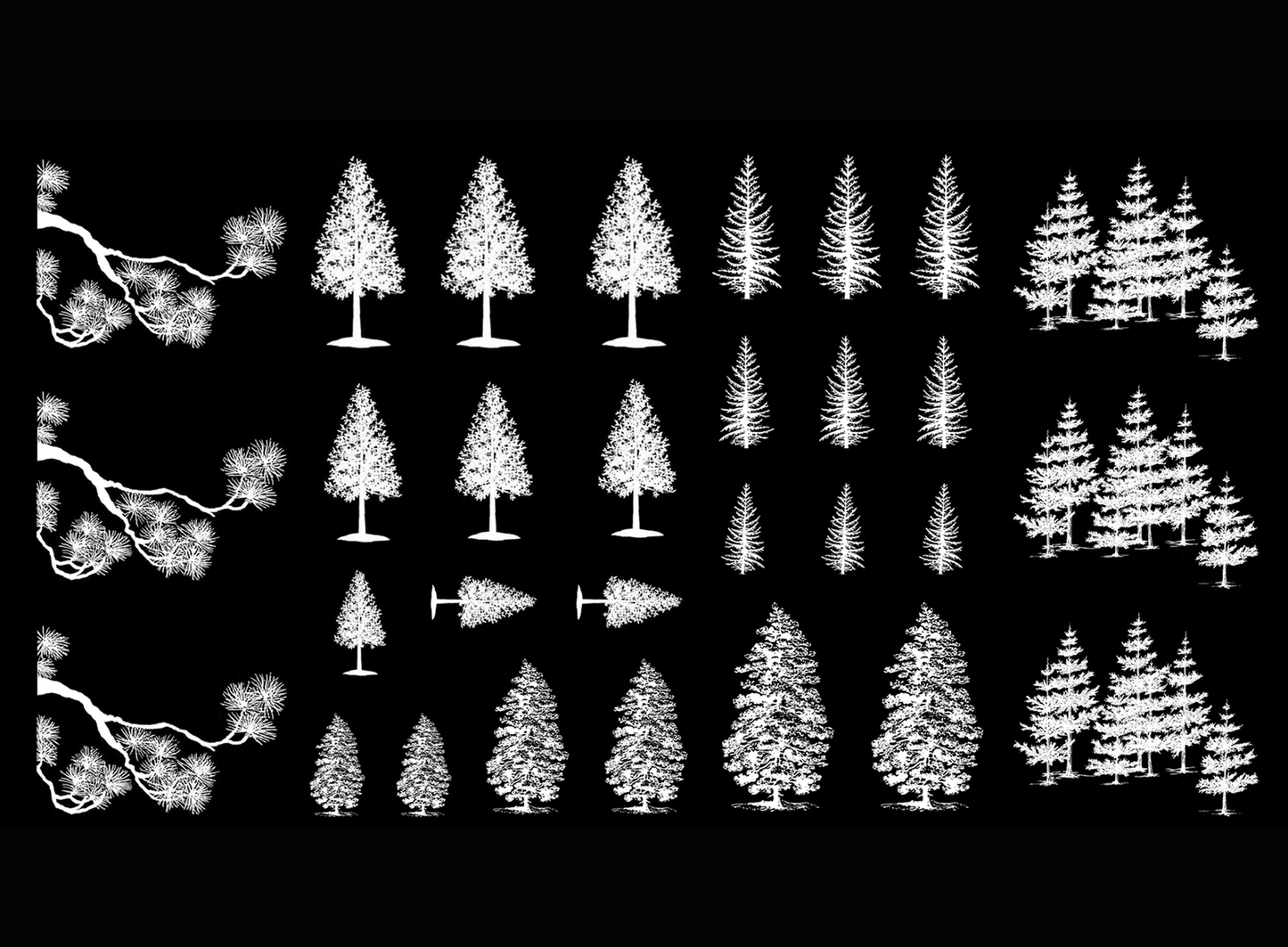 Pine Trees 30 pcs White Fused Glass Decals