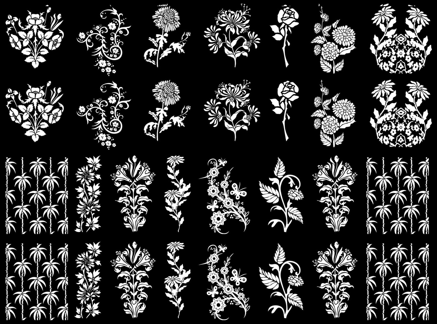 Art Deco Flowers 30 pcs White Fused Glass Decals