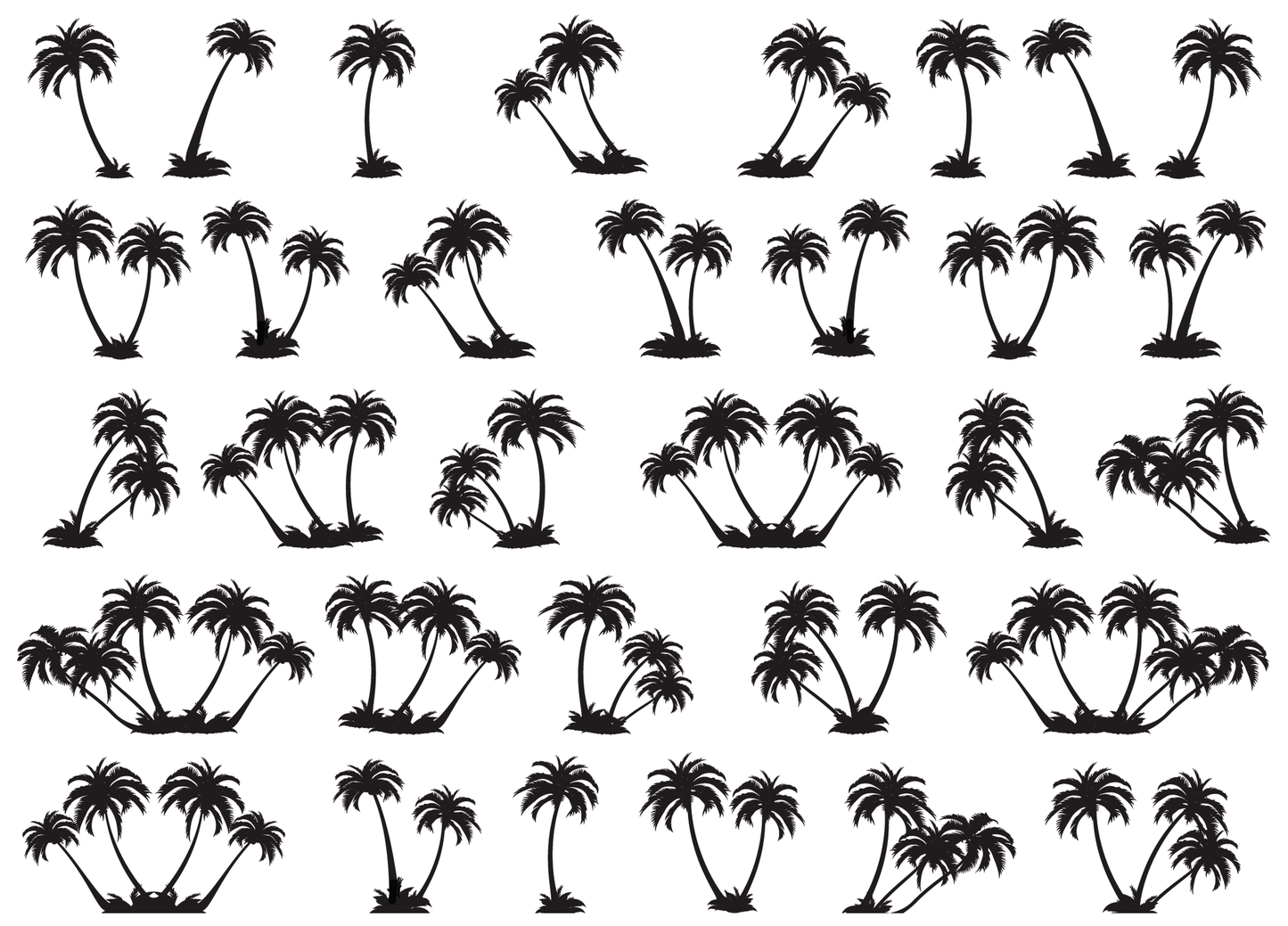 Palm Trees 32 pcs 0.85 Inch Black Fused Glass Decals