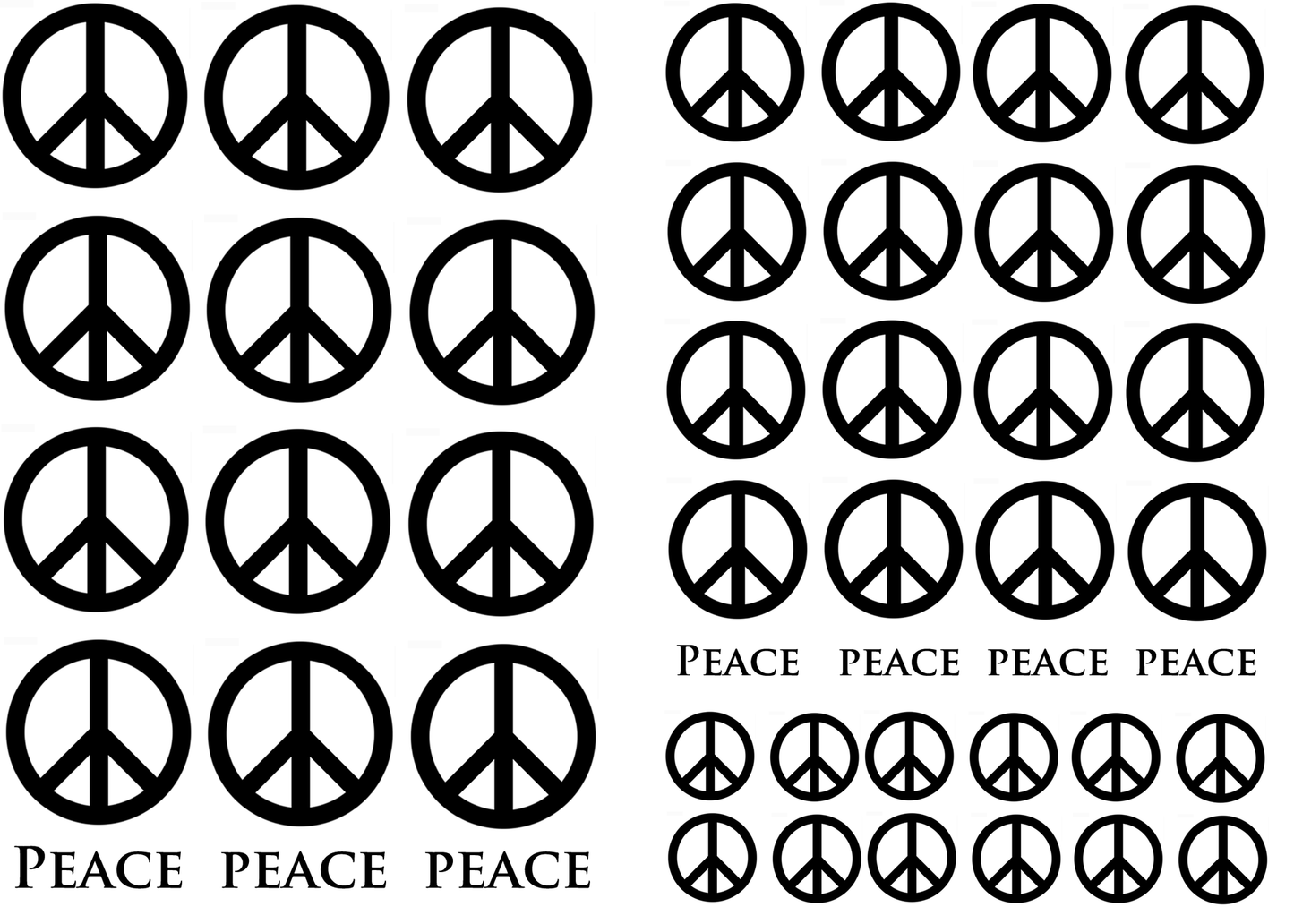 Peace Signs 47 pcs 0.5 to 1 Inch Black Fused Glass Decals