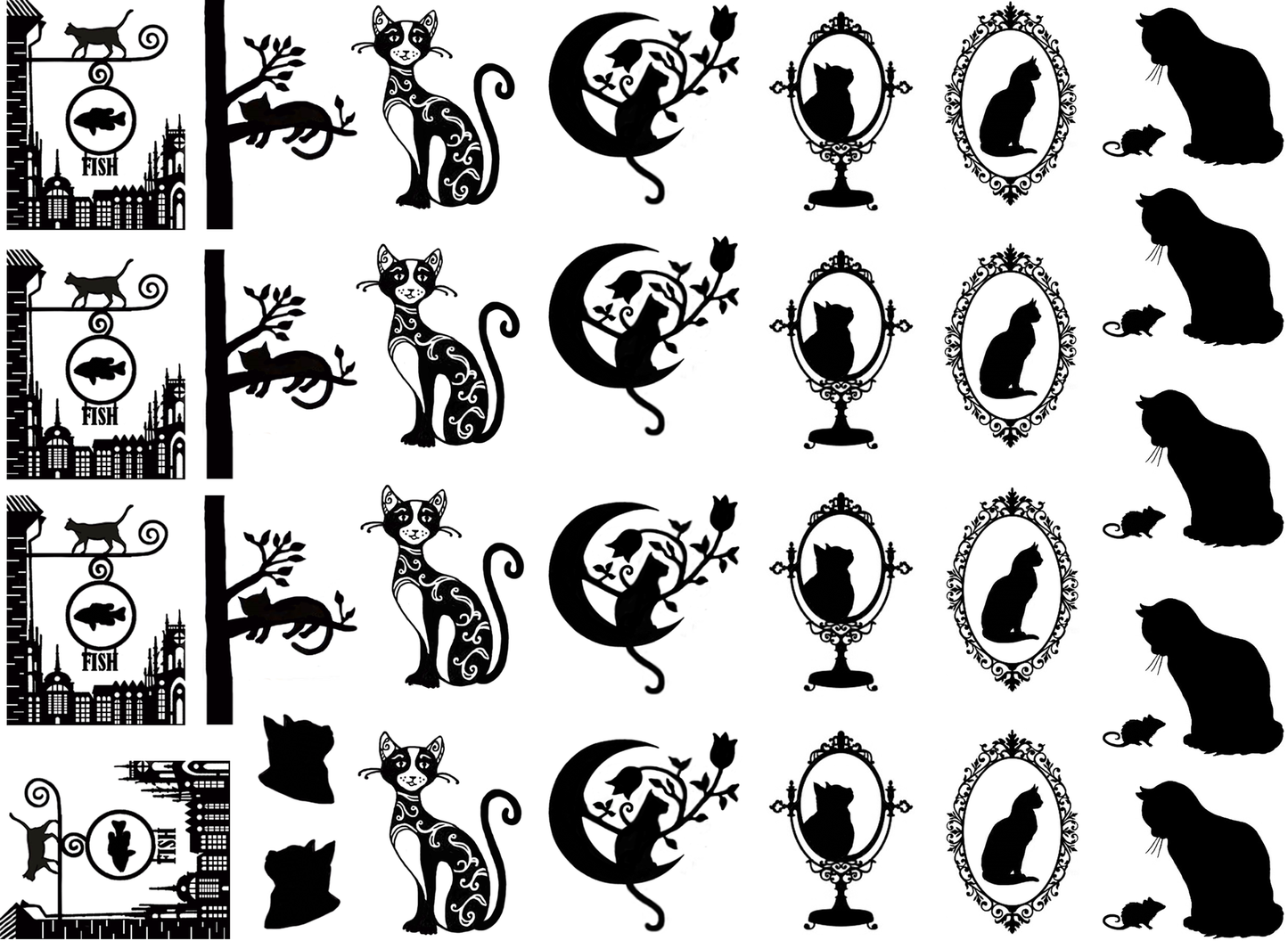 Cats on Parade 30 pcs 0.5 to 1.25 Inch Black Fused Glass Decals