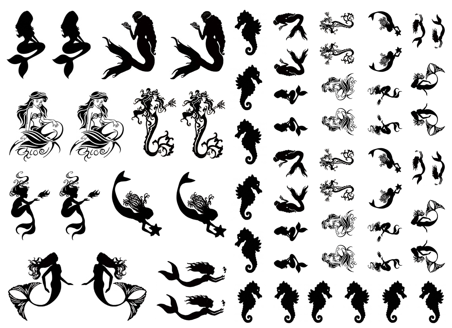 Mermaid Seahorse 59 pcs 0.5 to 1 Inch Black Fused Glass Decals