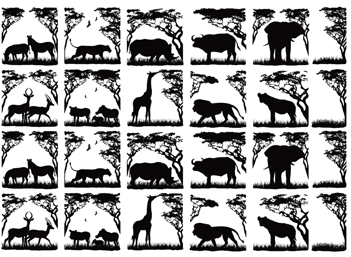 Animals of Africa 24 pcs 1 Inch Black Fused Glass Decals
