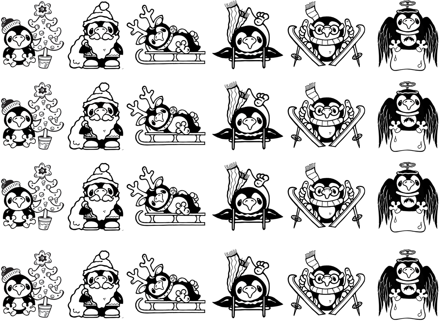 Christmas Penguin 24 pcs 1 to 1.25 Inch Black Fused Glass Decals