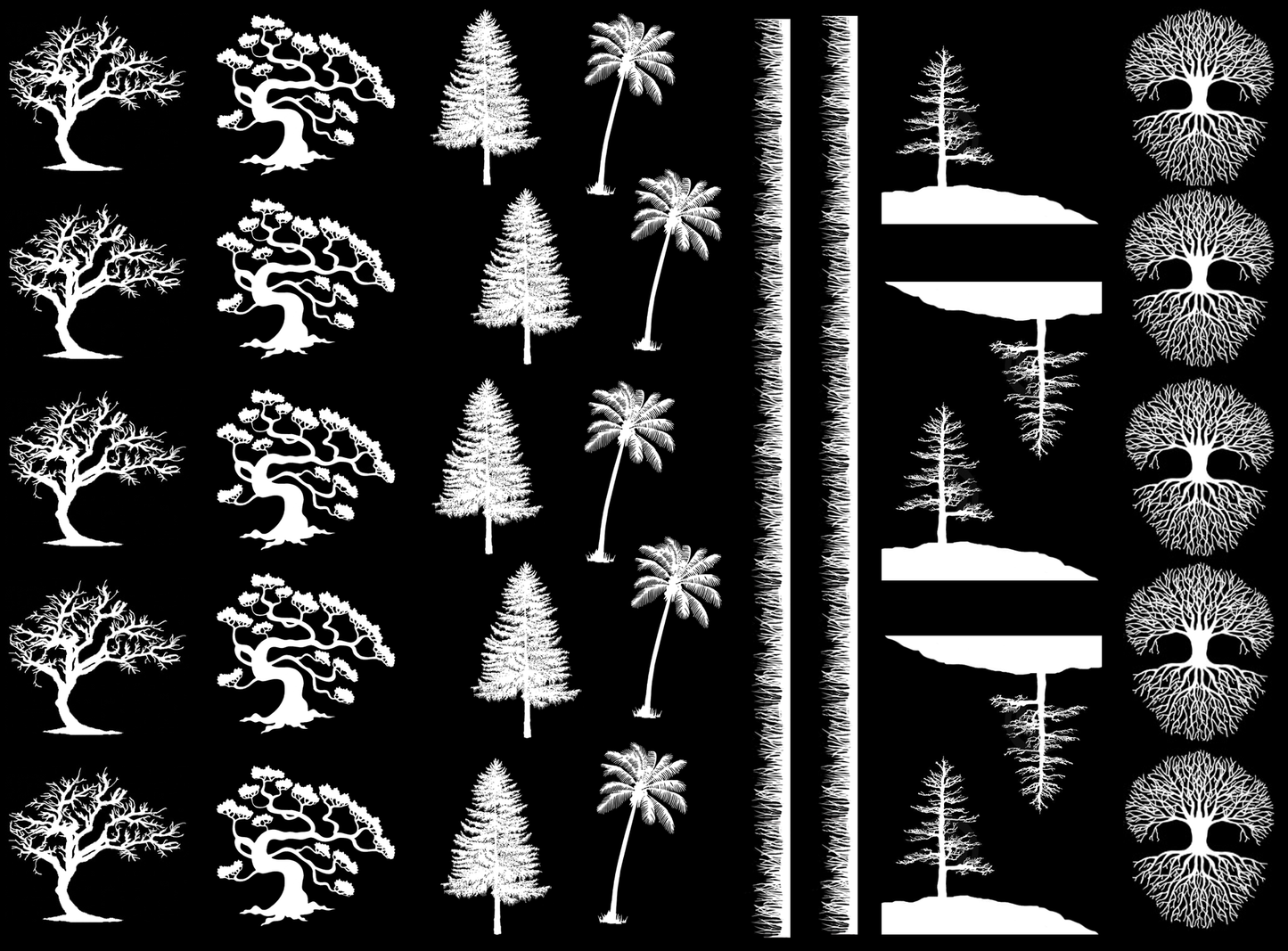 Trees Grass 32 pcs 1 Inch White Fused Glass Decals