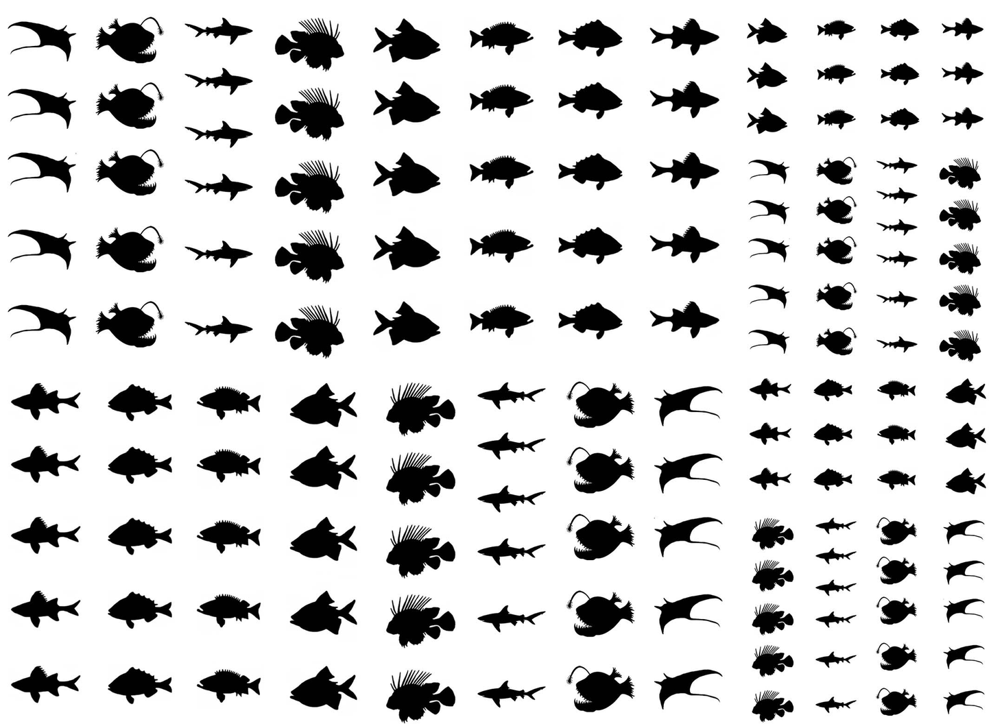 Deep Sea Fish 148 pcs 0.25 to 0.5 Inch Black Fused Glass Decals