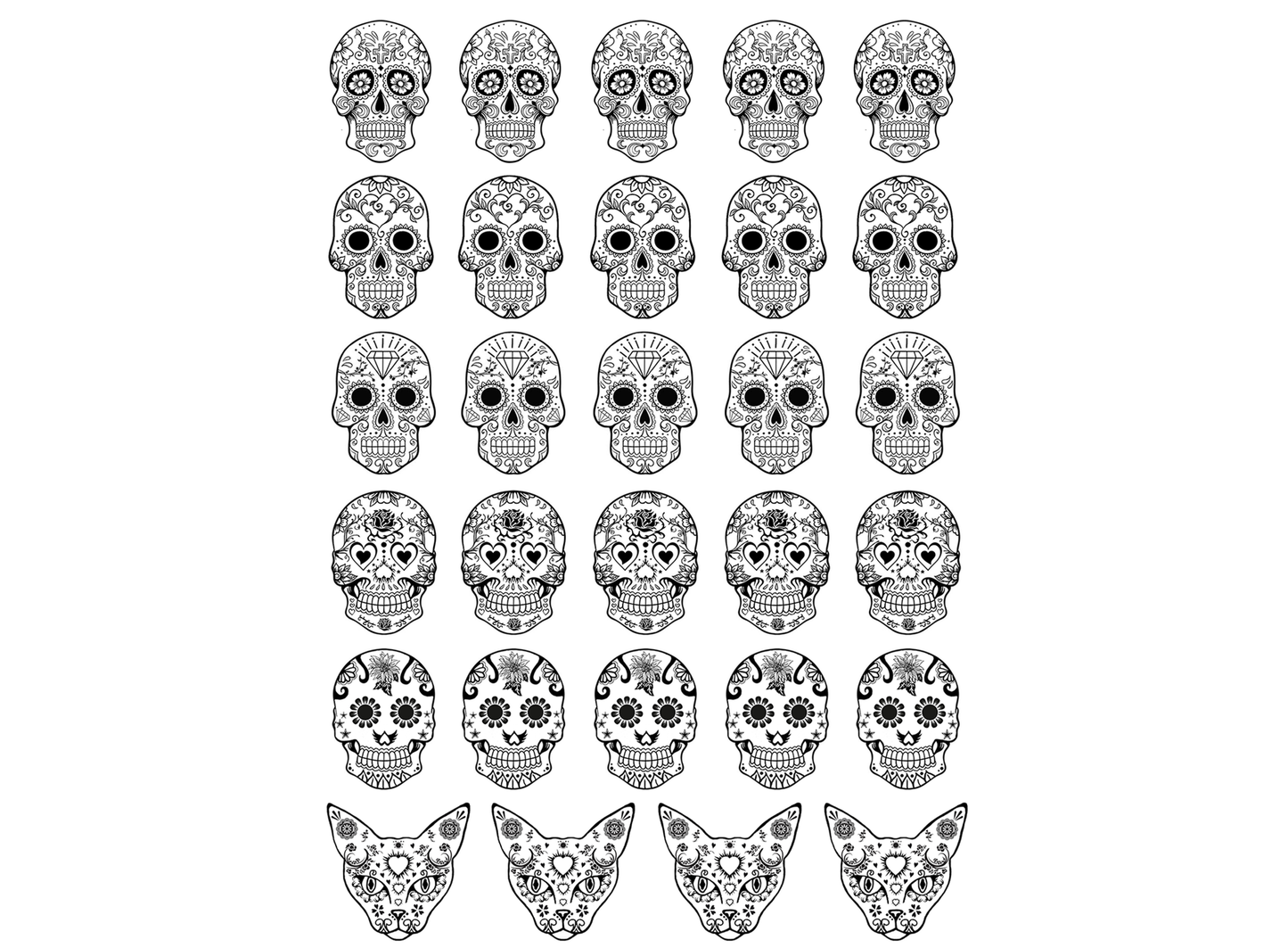 Sugar Skulls 30 pcs 0.75 Inch Black Fused Glass Decals