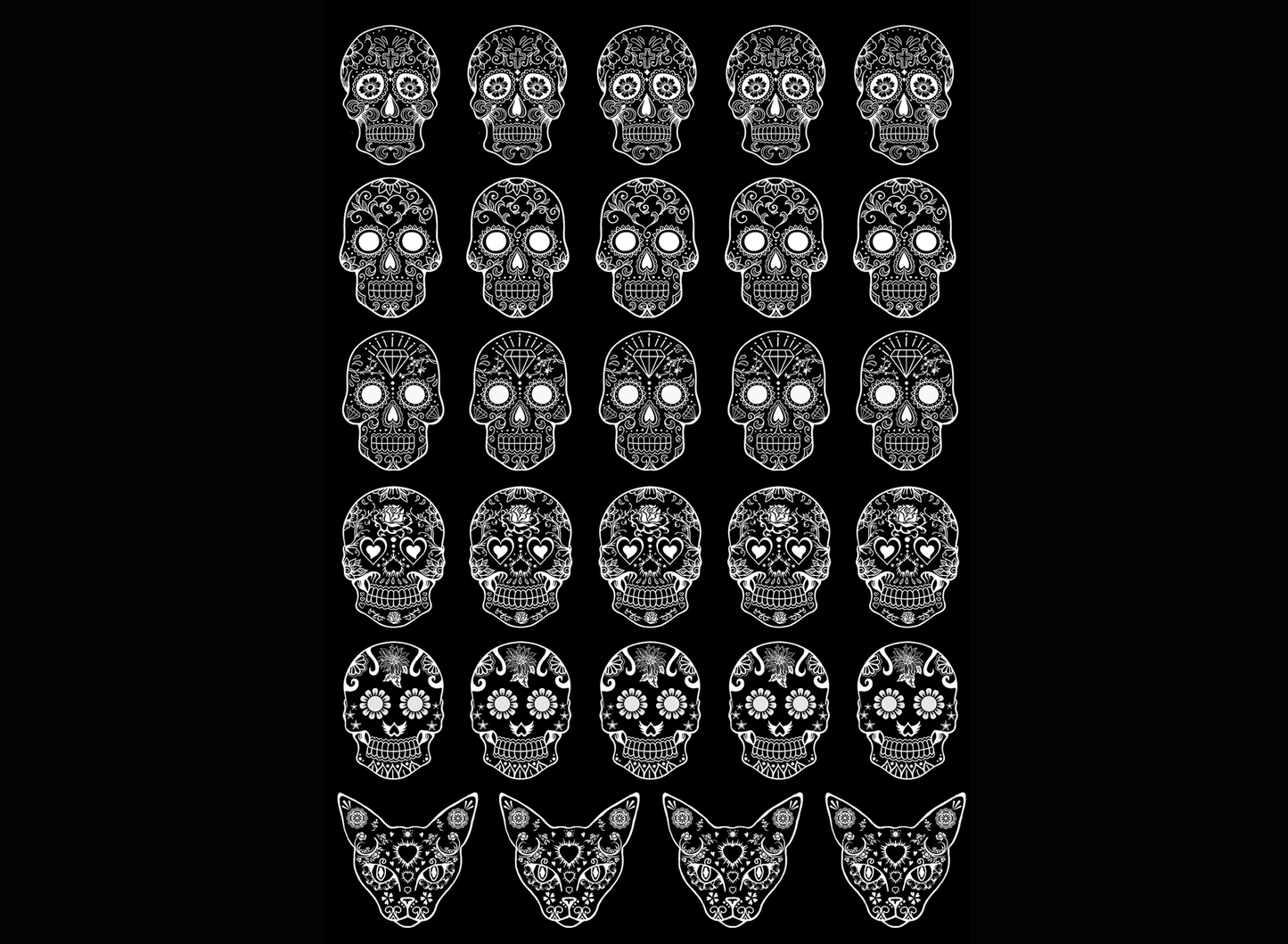 Sugar Skulls 30 pcs 0.75 Inch White Fused Glass Decals