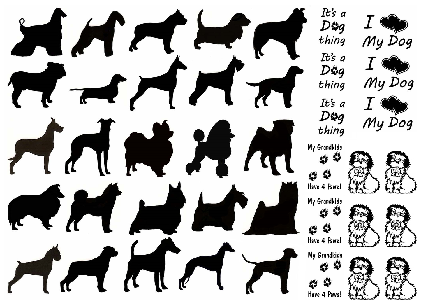 Dogs 40 pcs 0.75 to 1 Inch Black Fused Glass Decals