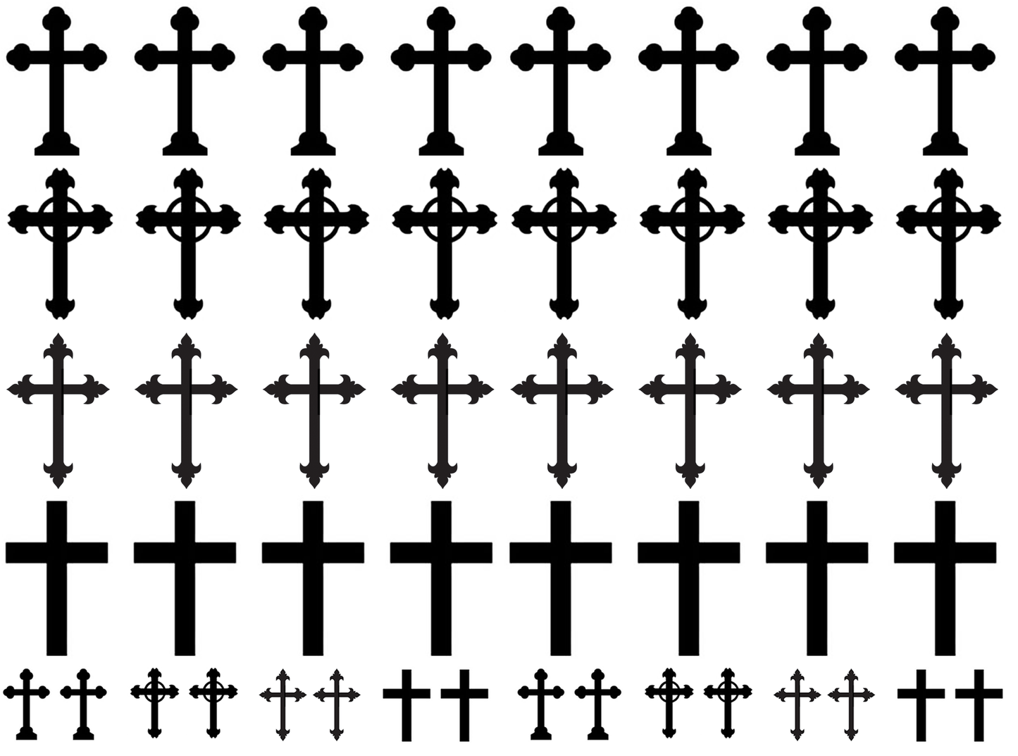 Crosses 48 pcs 0.5 to 1 Inch Black Fused Glass Decals