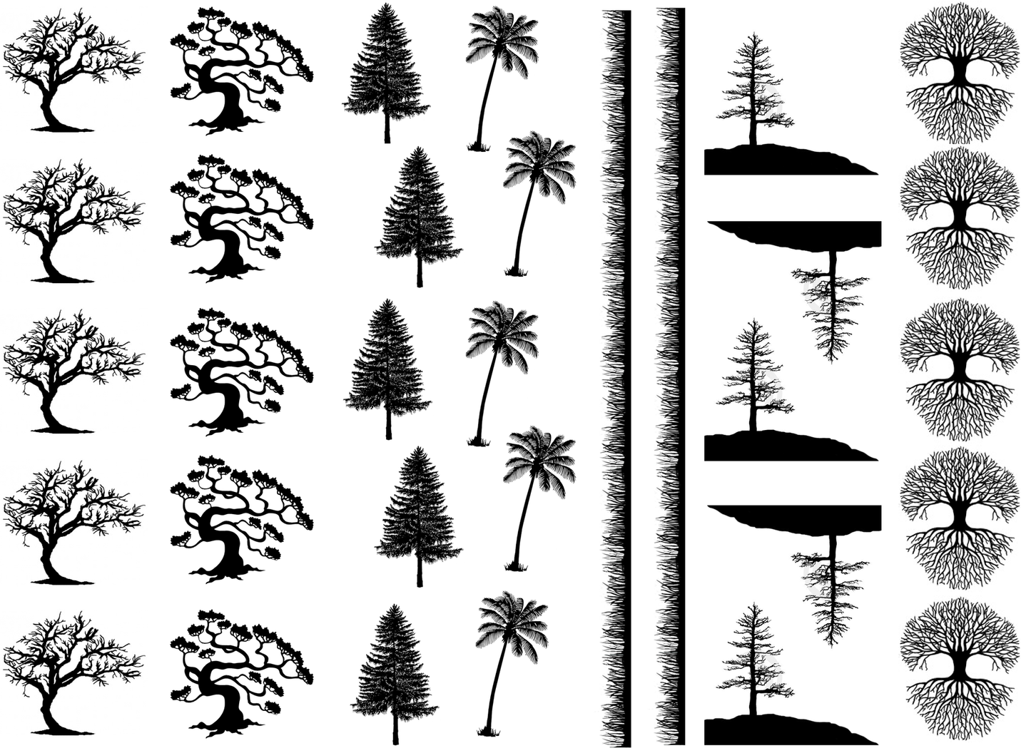 Trees Grass 32 pcs 1 to 1.25 Inch Black Fused Glass Decals